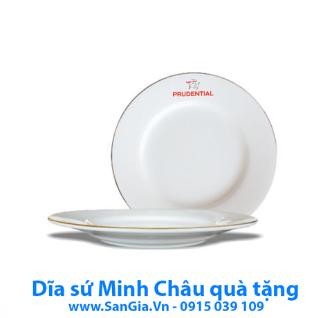 ĐĨA SỨ MẠ VÀNG MINH CHÂU 18cm LÀM QUÀ TẶNG CAO CẤP