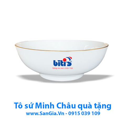 TÔ SỨ TRẮNG MINH CHÂU 15cm MẠ VÀNG LÀM QUÀ TẶNG CAO CẤP