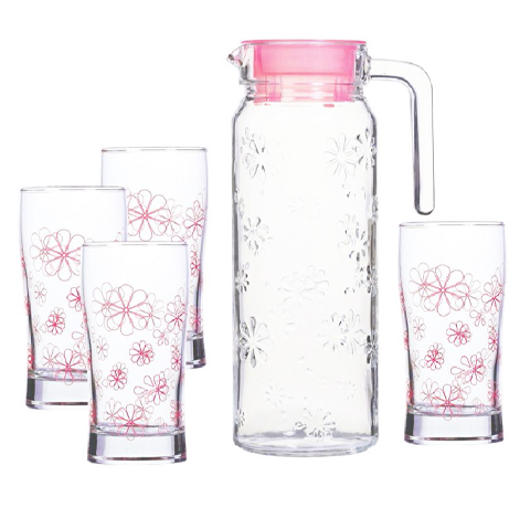 BỘ BÌNH LY THỦY TINH LUMINARC FUNNY FLOWER 5 MÓN IN LOGO