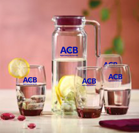 BỘ BÌNH LY THỦY TINH LUMINARC ROTTERDAM PINK 5 MÓN IN LOGO