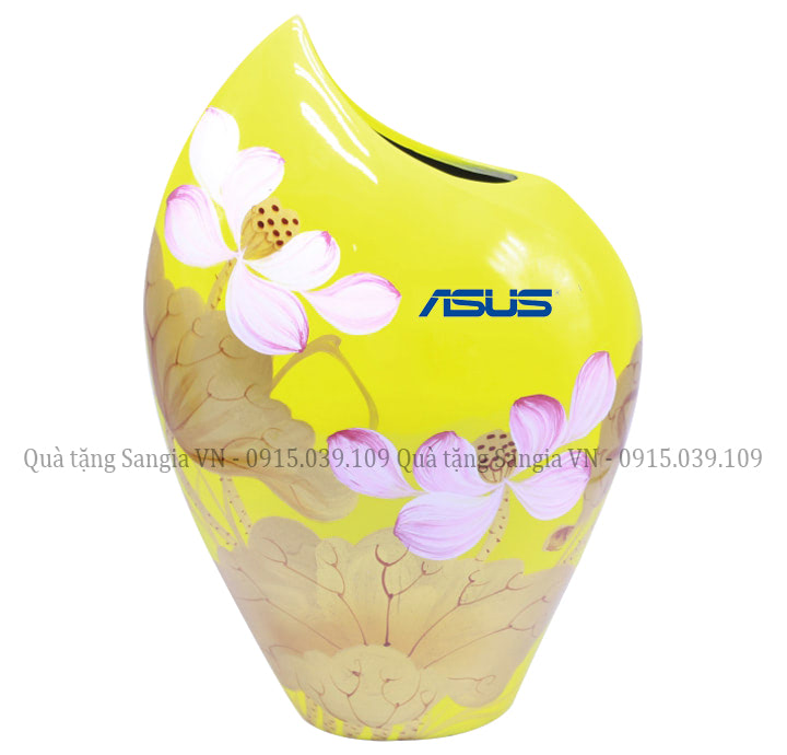 MẪU BÌNH HOA MIỆNG CẮT VẼ HOA SEN HỒNG IN LOGO ASUS