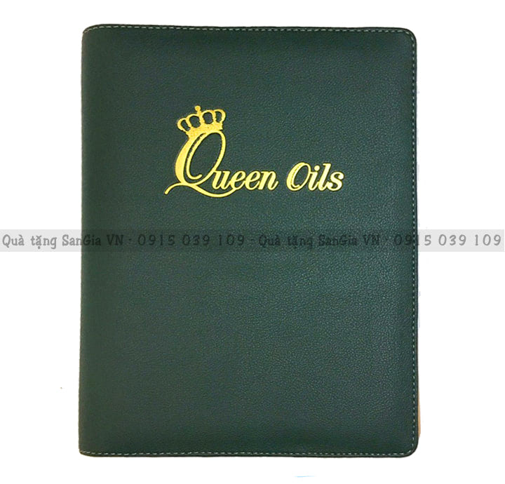MẪU SỔ TAY LÀM QUÀ TẶNG ÉP KIM LOGO QUEEN OILS