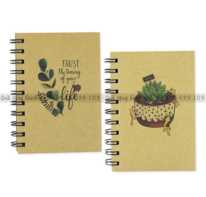 MẪU SỔ QUÀ TẶNG LÒ XO BÌA KRAF IN HÌNH ẢNH CÂY CẢNH