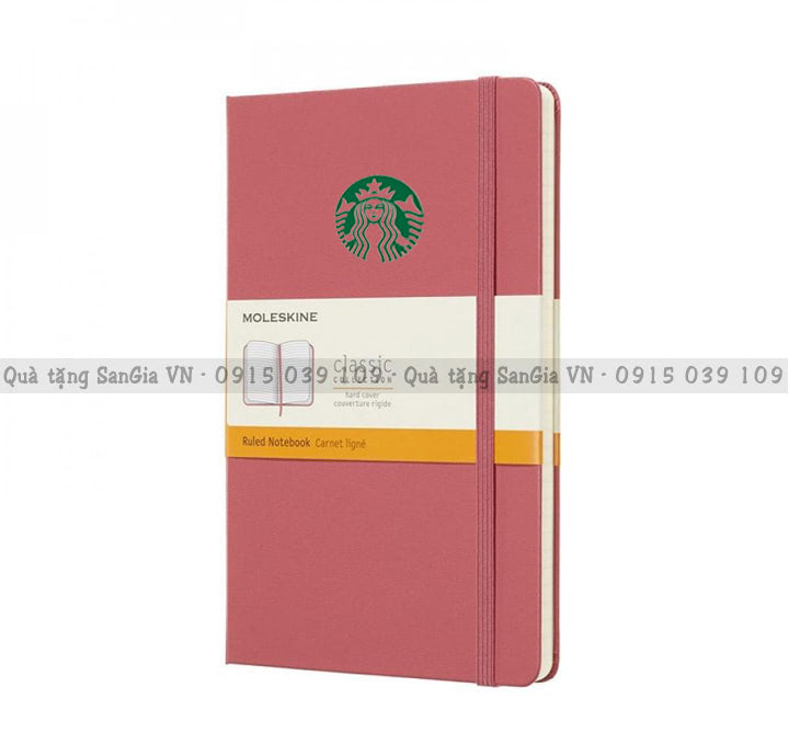 MẪU SỔ TAY LÀM QUÀ TẶNG GIÁ RẺ THUN CÀI IN LOGO STARBUCKS