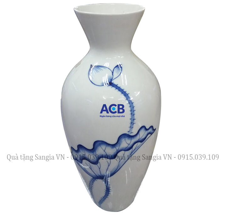 MẪU BÌNH HOA IN HỌA TIẾT HOA SEN TRANG TRÍ IN LOGO ACB