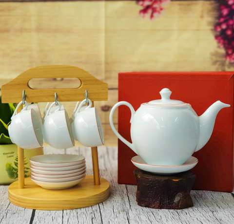 BỘ ẤM UỐNG TRÀ BÁT TRÀNG TRÒN CHỈ ĐỎ 0,65L LÀM QUÀ TẶNG NHÂN VIÊN